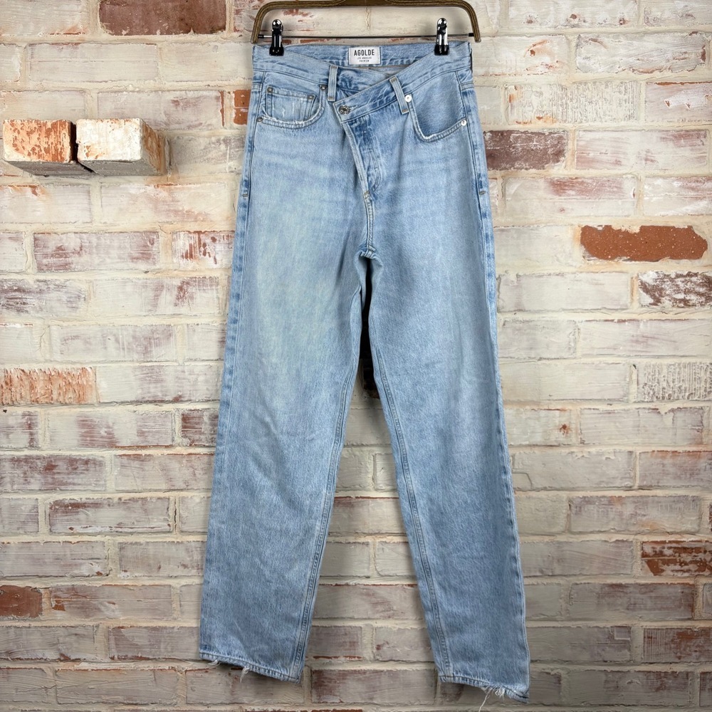 AGOLDE Criss Cross Jeans Sz 24 Light Wash Straight‎ Leg Distressed 90s Denim USA